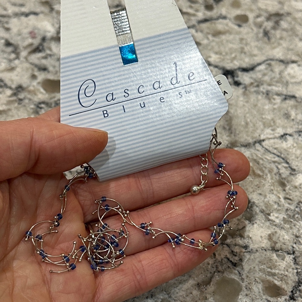 Cascade Blue Silver Necklace with Blue  Beads Vintage